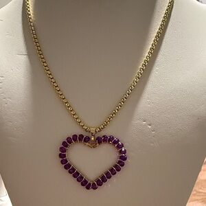 Gold Heart Necklace with Purple Accents